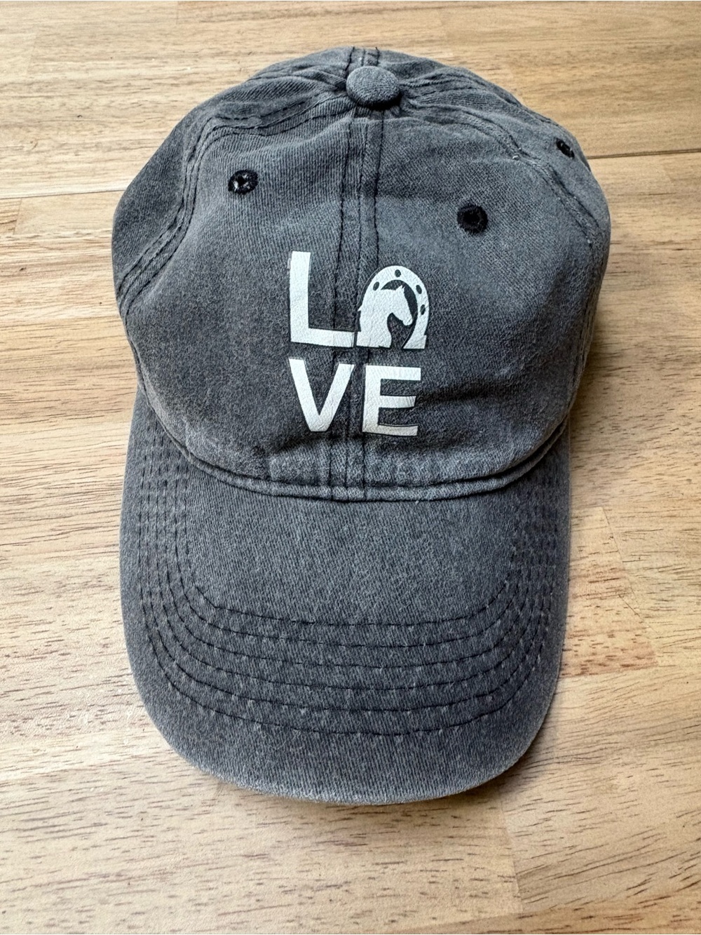 LOVE Horse Shoe Logo Washed Gray Baseball Cap